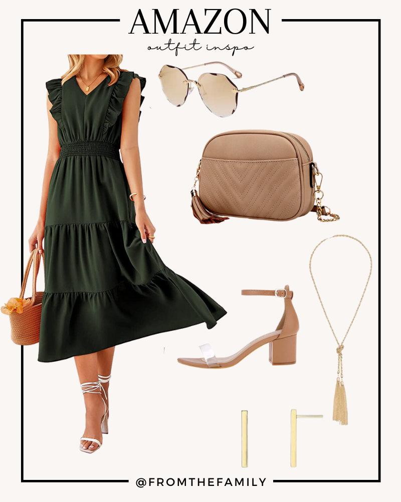 Amazon Outfit // Army Green Flutter Sleeve Dress