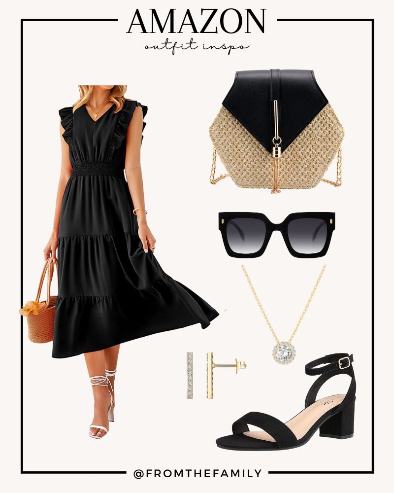 Amazon Outfit // Black Flutter Sleeve Dress